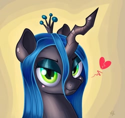 Size: 990x936 | Tagged: safe, artist:anti1mozg, character:queen chrysalis, species:changeling, changeling queen, female, heart, portrait, solo