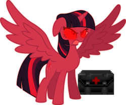 Size: 1231x1024 | Tagged: safe, artist:kysss90, edit, character:twilight sparkle, character:twilight sparkle (alicorn), species:alicorn, species:pony, angry, berserk, berserk pack, crossover, doom, female, floppy ears, glare, gritted teeth, mare, red, simple background, solo, spread wings, sprite, transparent background, vector, wings