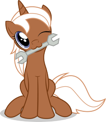 Size: 2416x2774 | Tagged: safe, artist:emkay-mlp, character:silver spanner, species:pony, species:unicorn, :3, cute, mouth hold, simple background, solo, transparent background, vector, wrench