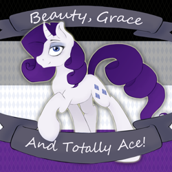 Size: 3240x3240 | Tagged: safe, artist:xenalollie, character:rarity, species:pony, species:unicorn, asexual, asexual pride flag, banner, female, headcanon, pride, pride flag, sexuality headcanon, solo