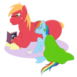 Size: 657x658 | Tagged: safe, artist:karmadash, character:big mcintosh, character:rainbow dash, species:earth pony, species:pony, ship:rainbowmac, blanket, ice cream, male, reading, shipping, sick, spoon, stallion, straight, thermometer