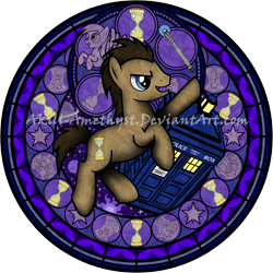 Size: 3000x3000 | Tagged: safe, artist:akili-amethyst, character:derpy hooves, character:doctor whooves, character:time turner, species:pony, crossover, dive to the heart, doctor who, kingdom hearts, male, simple background, sonic screwdriver, stained glass, stallion, transparent background, vector