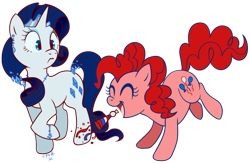 Size: 1074x702 | Tagged: safe, artist:c-puff, character:pinkie pie, character:rarity, species:earth pony, species:pony, species:unicorn, duo, female, jewelry, mare, shocked, simple background, tiara, transparent background