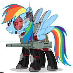 Size: 3570x3570 | Tagged: safe, artist:a4r91n, character:rainbow dash, armor, bullet belt, hmd, laser aim, machine gun, simple background, transparent background, vector, wing armor