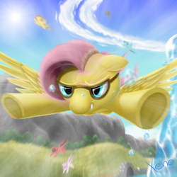 Size: 1000x1000 | Tagged: safe, artist:the1xeno1, character:fluttershy, episode:hurricane fluttershy, g4, my little pony: friendship is magic, background pony, frog (hoof), goggles, motion blur, scene interpretation, serious face, underhoof