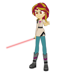 Size: 1643x2000 | Tagged: safe, artist:amante56, character:sunset shimmer, my little pony:equestria girls, boots, clothing, crossover, dark side, disney, evil, female, jedi, lightsaber, lucasfilm, red eyes, sith, solo, star wars, weapon