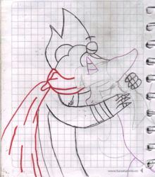 Size: 1383x1573 | Tagged: safe, artist:kaiamurosesei, character:twilight sparkle, character:twilight sparkle (alicorn), species:alicorn, species:pony, ship:mordetwi, crossover, crossover shipping, female, graph paper, male, mare, mordecai, regular show, shipping, straight, traditional art