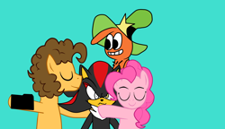 Size: 1680x968 | Tagged: safe, artist:kaiamurosesei, character:cheese sandwich, character:pinkie pie, bonding, crossover, crossover shipping, female, hug, male, pinker, shadow the hedgehog, shipping, sonic the hedgehog (series), straight, together forever, wander (wander over yonder), wander over yonder
