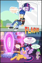 Size: 1968x2966 | Tagged: safe, artist:bbbhuey, character:flash sentry, character:spike, character:twilight sparkle, character:twilight sparkle (alicorn), species:alicorn, ship:flashlight, my little pony:equestria girls, :i, adorkable, blushing, comic, cute, deadpan snarker, dialogue, dork, face of mercy, female, frown, grin, hape, happy, hug, human flash sentry, human flash sentry x pony twilight, husbando thief, kidnapped, male, open mouth, portal, portal machine, puffy cheeks, raised eyebrow, rapeface, shipping, sitting, smiling, spike is not amused, spread wings, squee, straight, thought bubble, unamused, wide eyes, wings