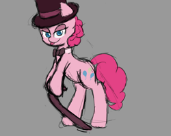 Size: 1356x1080 | Tagged: safe, artist:purpleblackkiwi, character:pinkie pie, species:earth pony, species:pony, cane, clothing, female, hat, show, solo, top hat
