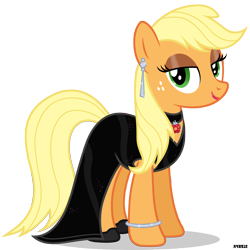Size: 3600x3600 | Tagged: safe, artist:a4r91n, character:applejack, bedroom eyes, bracelet, clothing, dress, earring, fancy, female, hatless, lipstick, loose hair, missing accessory, piercing, simple background, solo, transparent background, vector