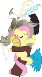 Size: 4519x8124 | Tagged: safe, artist:tim015, character:discord, character:fluttershy, ship:discoshy, absurd resolution, cute, discute, female, filly, foal, hilarious in hindsight, hug, male, shipping, simple background, straight, transparent background, vector