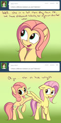 Size: 1000x2007 | Tagged: safe, artist:squiby-327, character:fluttershy, character:posey, g1, 2 panel comic, ask, ask posey, comic, nom, tumblr, wings