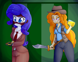 Size: 1280x1014 | Tagged: safe, artist:basketgardevoir, character:adagio dazzle, character:rarity, my little pony:equestria girls, blushing, bushwacka, dead ringer, jar, jarate, lockers, pee in container, rarispy, shadow, sniper, spy, team fortress 2, this will end in tears and/or death, urine