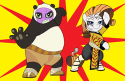 Size: 1024x663 | Tagged: safe, artist:bico-kun, character:rarity, character:spike, ship:sparity, clothing, cosplay, costume, crossover, female, kung fu panda, male, master tigress, po, shipping, straight