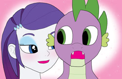 Size: 1024x663 | Tagged: safe, artist:bico-kun, character:rarity, character:spike, ship:sparity, my little pony:equestria girls, blushing, female, male, shipping, straight