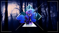 Size: 1920x1080 | Tagged: safe, artist:antylavx, artist:miikanism, edit, character:princess luna, species:alicorn, species:pony, female, mare, mini, reflection, shadow, silly, silly pony, sitting, solo, tongue out, tree, vector, wallpaper, wallpaper edit