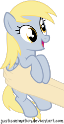 Size: 3361x6500 | Tagged: safe, artist:justisanimation, character:derpy hooves, species:human, species:pony, cute, derpabetes, female, hand, holding a pony, justis holds a pony, offscreen character, simple background, solo, transparent background, vector