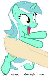 Size: 3847x6167 | Tagged: safe, artist:justisanimation, character:lyra heartstrings, species:human, species:pony, cute, female, hand, happy, holding a pony, human fetish, humie, justis holds a pony, lyra doing lyra things, lyra's humans, lyrabetes, offscreen character, rational exuberance, simple background, solo, that pony sure does love humans, transparent background, vector