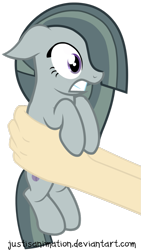 Size: 671x1190 | Tagged: safe, artist:justisanimation, character:marble pie, species:human, species:pony, cute, d:, female, hand, holding a pony, justis holds a pony, marblebetes, scared, simple background, solo, transparent background