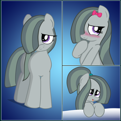 Size: 2500x2500 | Tagged: safe, artist:an-tonio, artist:lord waite, character:marble pie, blushing, bow, colored, cute, female, gradient background, hair bow, marblebetes, ponytail, solo