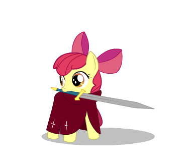 Size: 366x321 | Tagged: safe, artist:jalm, character:apple bloom, animated, female, mouth hold, sword, weapon