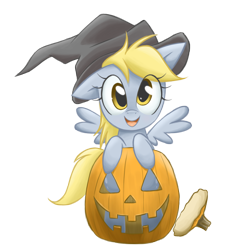 Size: 2400x2400 | Tagged: safe, artist:steffy-beff, character:derpy hooves, species:pegasus, species:pony, clothing, female, hat, high res, jack-o-lantern, mare, simple background, solo, transparent background, witch hat