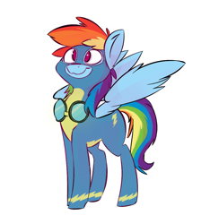 Size: 882x944 | Tagged: safe, artist:cider, character:rainbow dash, clothing, cross-eyed, cute, female, goggles, proud, simple background, solo, white background, wonderbolts uniform