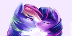 Size: 1024x511 | Tagged: safe, artist:tangomangoes, character:rainbow dash, character:twilight sparkle, ship:twidash, female, imminent kissing, lesbian, shipping