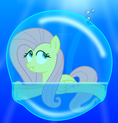 Size: 1900x2000 | Tagged: safe, artist:bladedragoon7575, character:fluttershy, bubble, female, peril, solo, underwater, watershy
