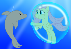 Size: 3250x2250 | Tagged: safe, artist:bladedragoon7575, character:fluttershy, bubble, dolphin, underwater, watershy