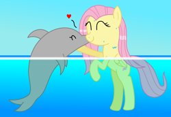Size: 3200x2200 | Tagged: safe, artist:bladedragoon7575, character:fluttershy, dolphin, hilarious in hindsight, swimming