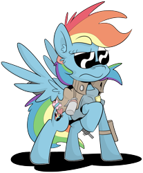 Size: 1383x1674 | Tagged: dead source, safe, artist:jittery-the-dragon, character:rainbow dash, comic:lesbian horse police, alternate universe, clothing, female, flashbang, implied flutterdash, pepper spray, police uniform, raised hoof, simple background, solo, sunglasses, transparent background