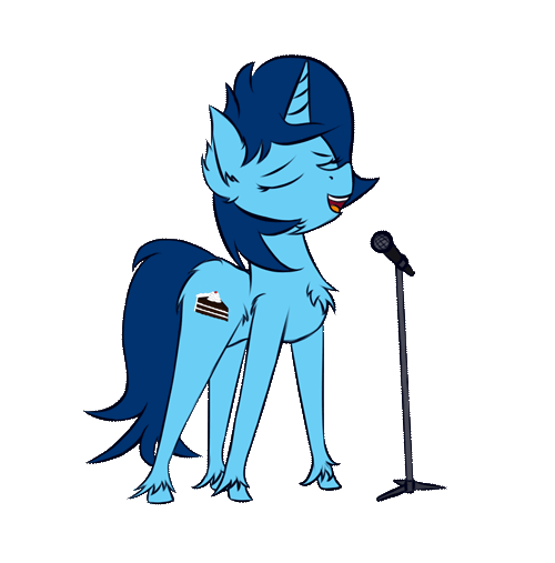 Size: 500x507 | Tagged: safe, artist:toanderic, oc, oc only, oc:sweet cakes, species:pony, species:unicorn, animated, animation test, female, mare, microphone, singing, solo
