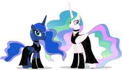 Size: 6050x3500 | Tagged: safe, artist:a4r91n, character:princess celestia, character:princess luna, choker, clothing, dress, earring, fancy, jewelry, lipstick, little black dress, looking at you, piercing, simple background, transparent background, vector