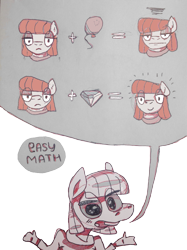 Size: 1603x2140 | Tagged: safe, artist:grinwild, character:maud pie, annoyed, balloon, comic, dialogue, diamond, math, smiling, speech bubble, text, when she smiles