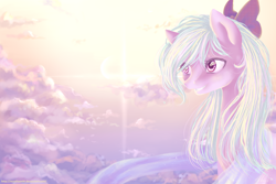 Size: 1500x1000 | Tagged: safe, artist:alicesmitt31, character:flitter, species:pony, bow, cloud, cloudy, female, hair bow, mare, smiling, solo