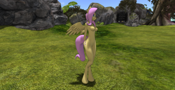 Size: 1920x986 | Tagged: safe, artist:bangayo, artist:yosegaman, character:fluttershy, species:anthro, species:unguligrade anthro, 3d, barbie doll anatomy, breasts, featureless breasts, featureless crotch, female, ona, second life, sexy, solo