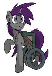 Size: 450x652 | Tagged: dead source, safe, artist:jittery-the-dragon, oc, oc only, oc:sparky scamper, species:pony, species:unicorn, disabled, handicapped, paraplegic mare, solo, wheelchair