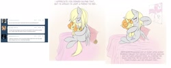 Size: 2472x992 | Tagged: safe, artist:v-invidia, character:carrot top, character:derpy hooves, character:fleur-de-lis, character:golden harvest, species:pegasus, species:pony, ship:derpytop, feels, female, lesbian, mare, plushie, poster, shipping