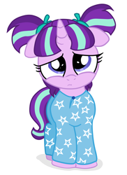 Size: 1876x2581 | Tagged: safe, artist:an-tonio, artist:lord waite, character:starlight glimmer, species:pony, species:unicorn, clothing, colored, cute, female, filly, filly starlight glimmer, glimmerbetes, pajamas, pigtails, sad, solo, younger