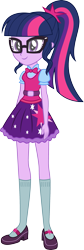 Size: 953x2847 | Tagged: safe, artist:kingdark0001, character:twilight sparkle, character:twilight sparkle (scitwi), species:eqg human, my little pony:equestria girls, adorkable, alternate hairstyle, bow tie, clothing, cute, dork, female, high heels, mary janes, new outfit, old version, ponytail, shoes, simple background, skirt, socks, solo, transparent background, twilight's sparkly sleepover surprise, vector