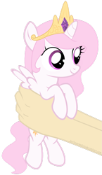 Size: 681x1172 | Tagged: safe, artist:justisanimation, character:princess celestia, species:pony, cute, filly, flash, hand, hnnng, holding a pony, justis holds a pony, simple background, smiling, transparent background, vector