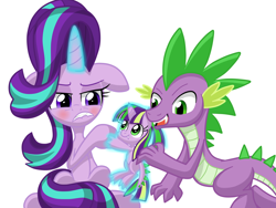 Size: 1600x1200 | Tagged: safe, artist:lovehtf421, character:spike, character:starlight glimmer, oc, oc:burning star, parent:spike, parent:starlight glimmer, parents:sparlight, species:dracony, ship:sparlight, female, hybrid, interspecies offspring, male, offspring, shipping, straight