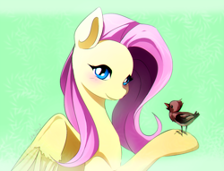 Size: 1200x916 | Tagged: safe, artist:skyeypony, character:fluttershy, species:bird, blushing, chromatic aberration, female, looking at you, solo