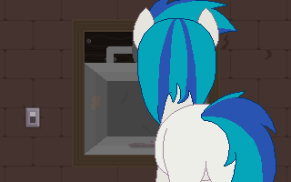 Size: 320x200 | Tagged: safe, artist:herooftime1000, character:dj pon-3, character:vinyl scratch, species:pony, species:unicorn, animated, butt, female, floppy ears, looking at you, looking back, looking back at you, mare, octavia in the underworld's cello, pixel art, plot, scared, shocked