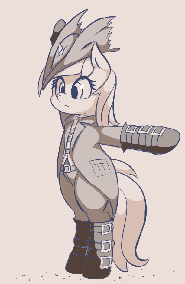 Size: 612x937 | Tagged: safe, artist:theobrobine, character:lyra heartstrings, species:pony, animated, bipedal, bloodborne, clothing, crossover, female, hat, make contact, make contact with blobby thing, perfect loop, solo, tricorne, uniform