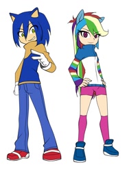 Size: 720x960 | Tagged: safe, artist:kaiamurosesei, character:rainbow dash, character:sonic the hedgehog, species:human, crossover, humanized, sonic the hedgehog (series)