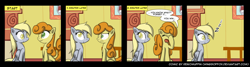 Size: 1600x430 | Tagged: safe, artist:reikomuffin, character:carrot top, character:derpy hooves, character:golden harvest, species:pegasus, species:pony, comic, female, mare, staring contest