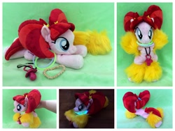 Size: 1600x1200 | Tagged: safe, artist:equinepalette, character:pacific glow, species:earth pony, species:pony, beanie (plushie), female, glowstick, hand, irl, mare, pacifier, photo, plushie, prone, solo